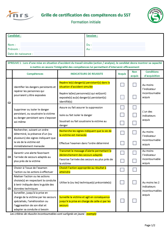 Grilles de certification SST